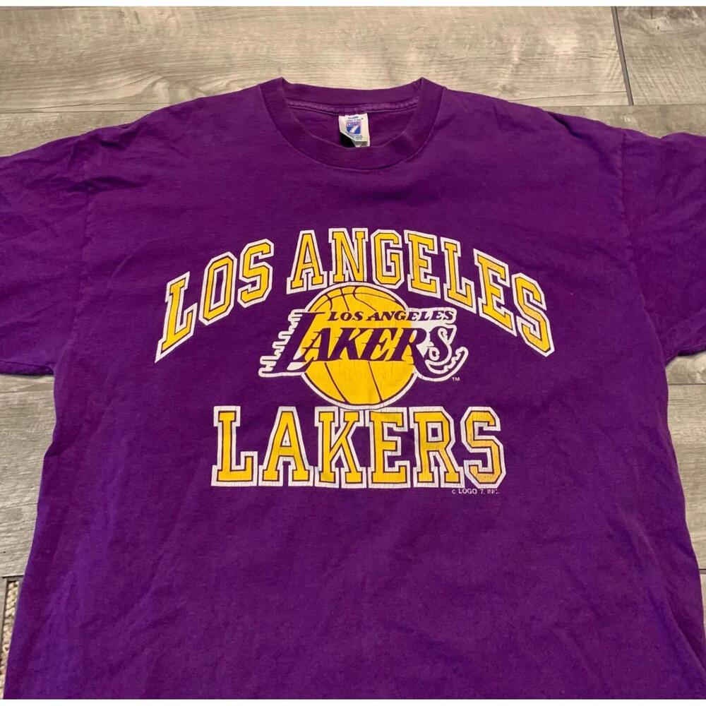 Vtg Los Angeles La Lakers Purple Single Stitch Nba T-Shirt Tee Xlarge Logo 7